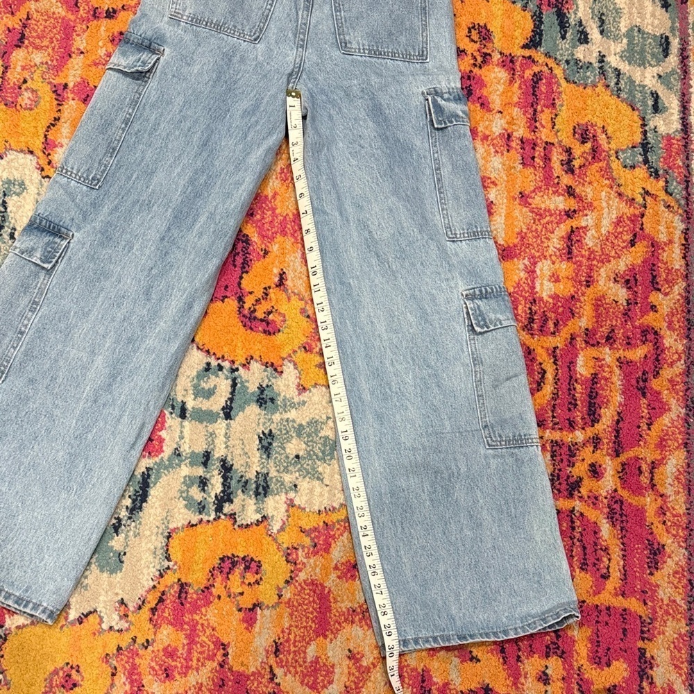Women's High Rise Light Blue Cargo Jeans - Picture 6 of 6